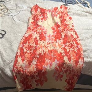 Adrianna Papell Red and Cream Floral Midi Dress